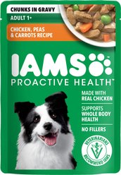 Iams Proactive Health Adult Chicken, Peas & Carrots Recipe Wet Dog Food, 3.5-oz pouch, case of 16