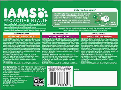 Show full view: Iams Proactive Health Adult Variety Pack Wet Dog Food, 3.5-oz pouch, case of 18 slide 3 of 10
