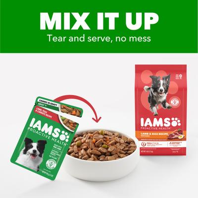 Show full view: Iams Proactive Health Adult Lamb, Peas & Carrots Recipe Wet Dog Food, 3.5-oz pouch, case of 16 slide 6 of 10