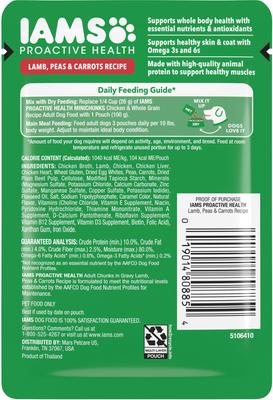 Show full view: Iams Proactive Health Adult Lamb, Peas & Carrots Recipe Wet Dog Food, 3.5-oz pouch, case of 16 slide 3 of 10