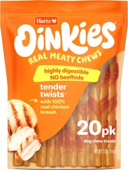 Hartz Oinkies Tender Twists with 100% Real Chicken Breast Rawhide-Free Natural Dog Treats, 20 count
