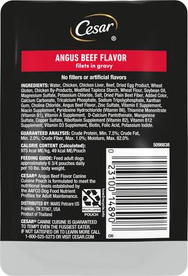 Show full view: Cesar Filets in Gravy Angus Beef Flavor Wet Dog Food, 1.76-oz pouch, case of 20 slide 3 of 10