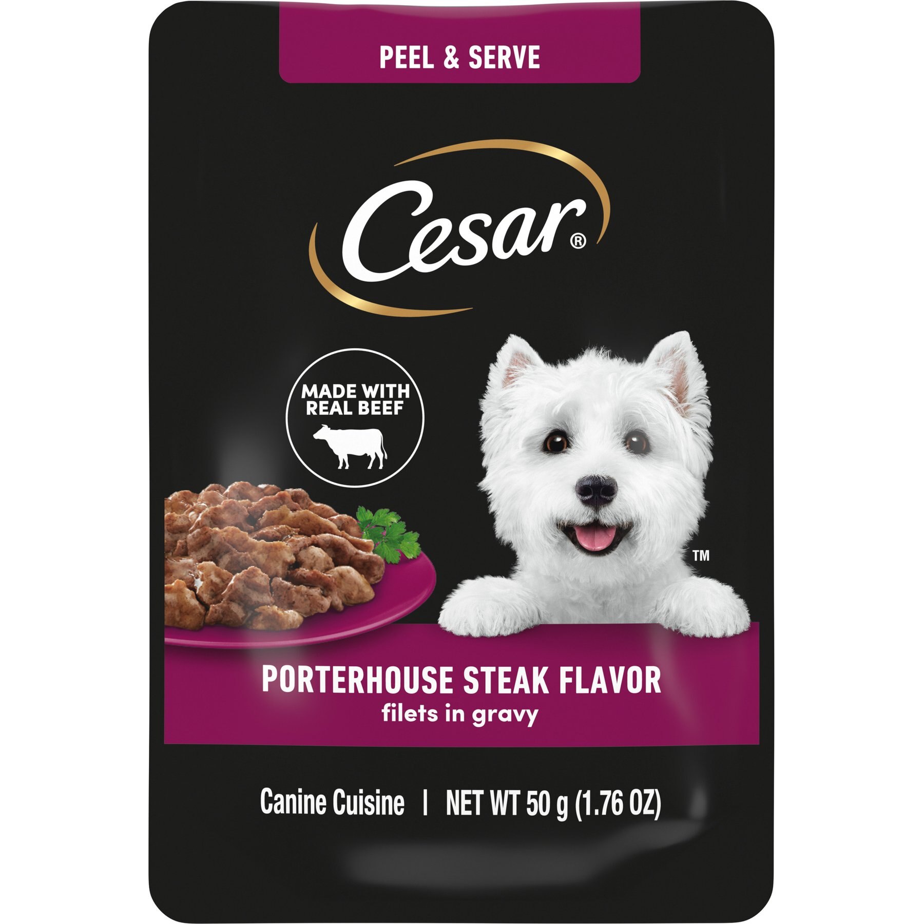 Cesar Filets in Gravy Porterhouse Steak Flavor Wet Dog Food, 1.76-oz pouch, case of 20