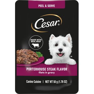 Cesar Filets in Gravy Porterhouse Steak Flavor Wet Dog Food, 1.76-oz pouch, case of 20