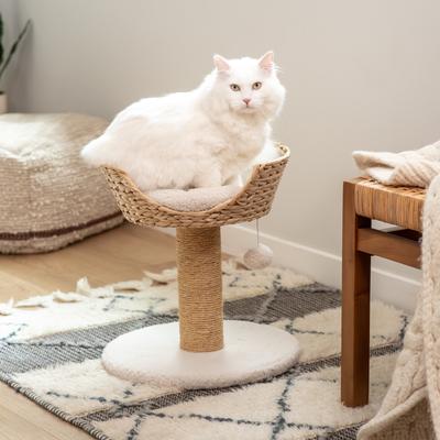 Show full view: Harry Barker 17.1-in Fleece Cat Scratcher Post with Wicker Bed & Hanging Toy, Tan slide 5 of 8