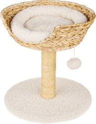 Harry Barker 17.1-in Fleece Cat Scratcher Post with Wicker Bed & Hanging Toy, Tan