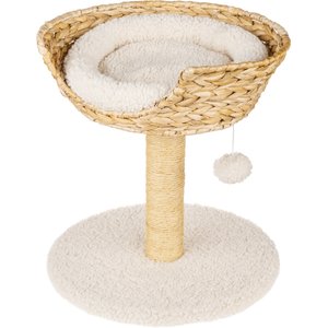Harry Barker 17.1-in Fleece Cat Scratcher Post with Wicker Bed & Hanging Toy, Tan