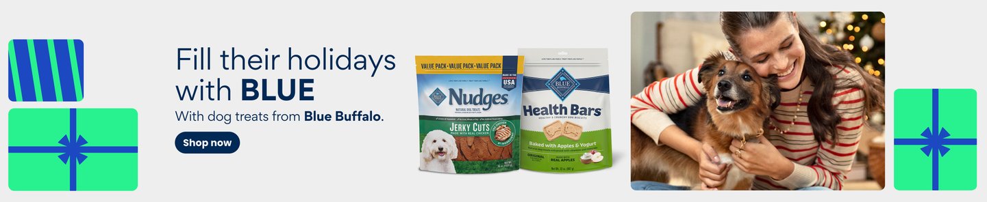Fill their stockings with BLUE with dog treats from Blue Buffalo. Shop now.