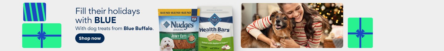Fill their stockings with BLUE with dog treats from Blue Buffalo. Shop now.