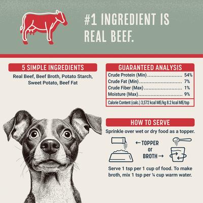 Show full view: FLAVORS Beef Recipe Freeze-Dried Grain-Free Dog Food Topper, 3.1-oz bottle slide 4 of 11