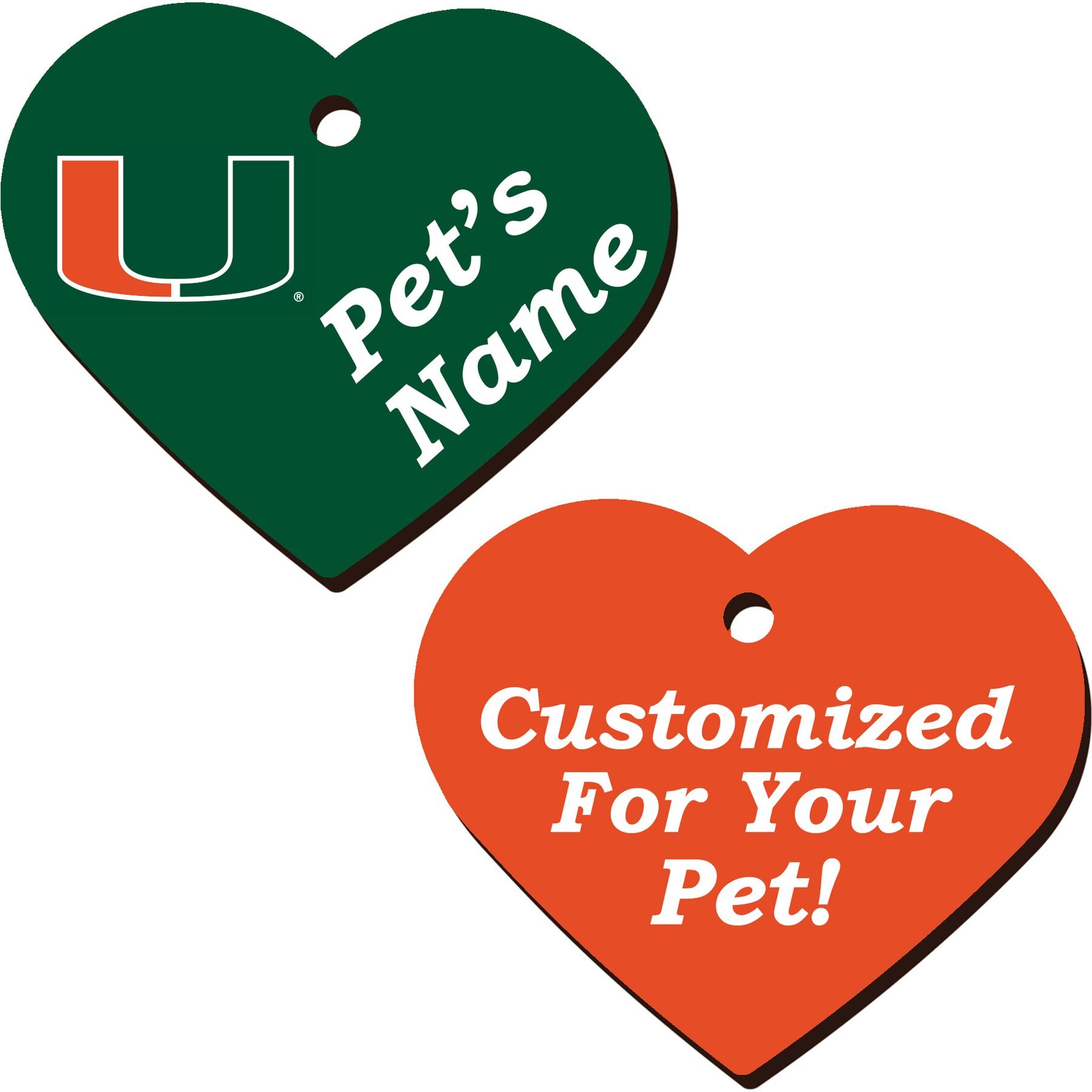 ShopInstaPets 2 Sided Heart Personalized Dog & Cat ID Tag, Miami Hurricanes
