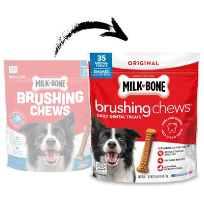 Show full view: Milk-Bone Original Brushing Chews Small/Medium Chicken Flavor Daily Dental Dog Treats, 35 count slide 3 of 12
