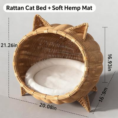 Show full view: NonoPets Handwoven Cozy Dome House Rattan with Ears Cat Bed with Soft Cushion slide 3 of 6