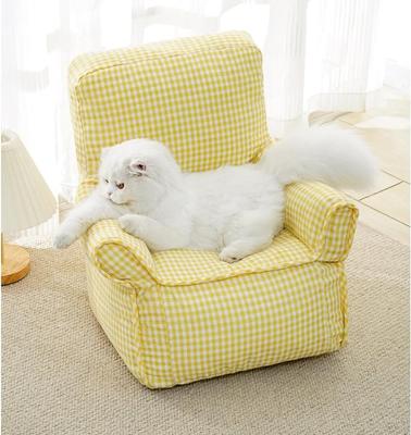 Show full view: NonoPets Gingham Soft Washable Sofa Chair Bed for Small Dogs & Cats, Yellow slide 3 of 5