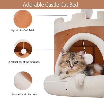Show full view: NonoPets Castle-Shaped Plush House Soft Fortress Bed for Small Dogs & Cats, Grey, Medium slide 5 of 5