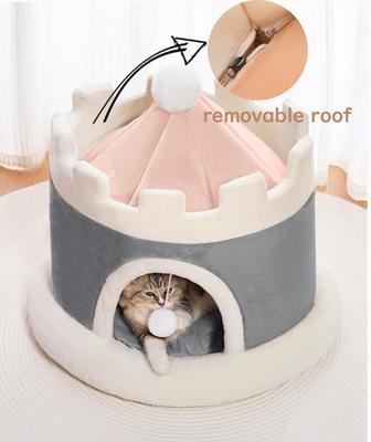 Show full view: NonoPets Castle-Shaped Plush House Soft Fortress Bed for Small Dogs & Cats, Grey, Medium slide 3 of 5