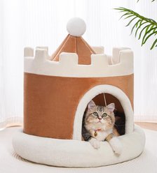 NonoPets Castle-Shaped Plush House Soft Fortress Bed for Small Dogs & Cats, Brown, Large