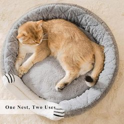 NonoPets Round Plush Enclosed Hideaway Cat Cave Bed with Ears, Large slide 2 of 7