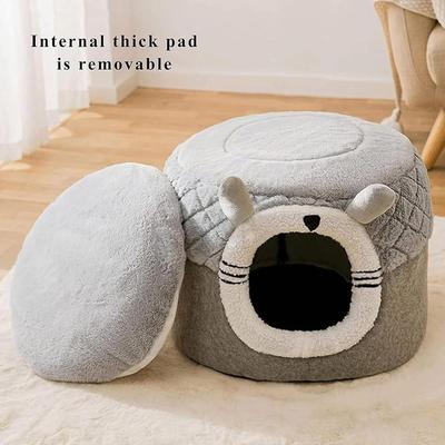 Show full view: NonoPets Round Plush Enclosed Hideaway Cat Cave Bed with Ears, Medium slide 5 of 7