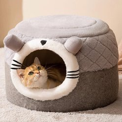 NonoPets Round Plush Enclosed Hideaway Cat Cave Bed with Ears, Medium