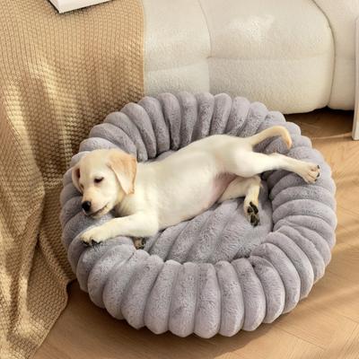 Show full view: NonoPets Round Faux Fur Corduroy Fleece & Anti Slip Bottom Donut Dog & Cat Bed with Washable Removable Cover, Grey, 24-in slide 2 of 6