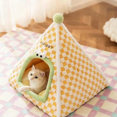 Show full view: NonoPets Plaid Pyramid House Warm Plush Enclosed Cat Bed with Cozy Cushion, Large slide 3 of 4