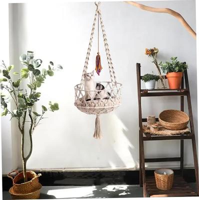 Show full view: NonoPets Macrame Hanging Hammock Handwoven Cat Bed Boho Rope Swing with Cushion, Small slide 5 of 7
