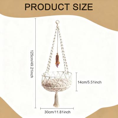 Show full view: NonoPets Macrame Hanging Hammock Handwoven Cat Bed Boho Rope Swing with Cushion, Small slide 2 of 7