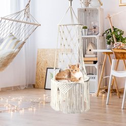 NonoPets Macrame Hanging Hammock Boho Rope Swing Cat Bed with Plush Cushion, Small slide 2 of 8