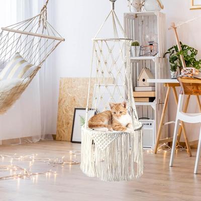 Show full view: NonoPets Macrame Hanging Hammock Boho Rope Swing Cat Bed with Plush Cushion, Large slide 8 of 8