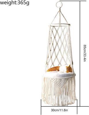 Show full view: NonoPets Macrame Hanging Hammock Boho Rope Swing Cat Bed with Plush Cushion, Small slide 3 of 8