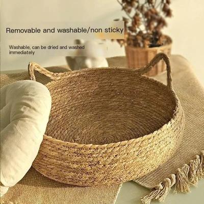 Show full view: NonoPets Handwoven Rattan Natural Wicker Basket Cat Bed with Soft Cushion, Medium slide 3 of 5