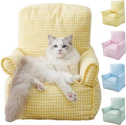 NonoPets Gingham Soft Washable Sofa Chair Bed for Small Dogs & Cats, Yellow