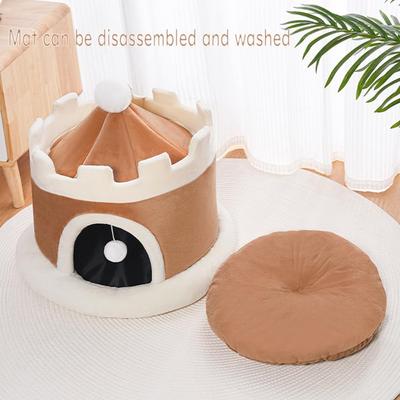 Show full view: NonoPets Castle-Shaped Plush House Soft Fortress Bed for Small Dogs & Cats, Grey, Medium slide 4 of 5