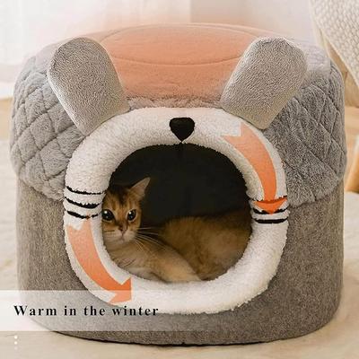 Show full view: NonoPets Round Plush Enclosed Hideaway Cat Cave Bed with Ears, Medium slide 3 of 7