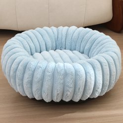 NonoPets Round Faux Fur Corduroy Fleece & Anti Slip Bottom Donut Dog & Cat Bed with Washable Removable Cover, Light Blue, 24-in