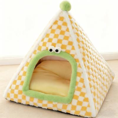 Show full view: NonoPets Plaid Pyramid House Warm Plush Enclosed Cat Bed with Cozy Cushion, Large slide 2 of 4