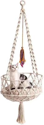 Show full view: NonoPets Macrame Hanging Hammock Handwoven Cat Bed Boho Rope Swing with Cushion, Small slide 6 of 7