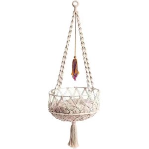 NonoPets Macrame Hanging Hammock Handwoven Cat Bed Boho Rope Swing with Cushion, Small