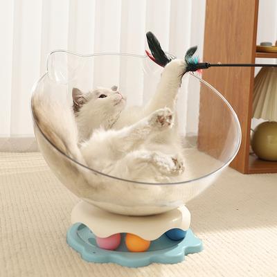 Show full view: NonoPets Transparent Acrylic Space Capsule Cat Bed with Trackball, Yellow slide 7 of 8