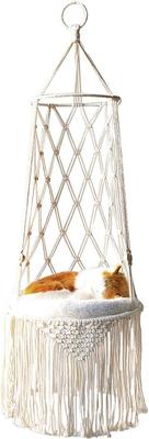 Show full view: NonoPets Macrame Hanging Hammock Boho Rope Swing Cat Bed with Plush Cushion, Large slide 6 of 8