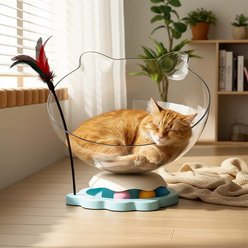 NonoPets Transparent Acrylic Space Capsule Cat Bed with Trackball, Blue