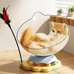 NonoPets Transparent Acrylic Space Capsule Cat Bed with Trackball, Yellow