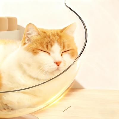 Show full view: NonoPets Transparent Acrylic Space Capsule Cat Bed with Trackball, Yellow slide 4 of 8