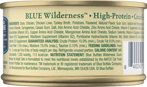 Show full view: Blue Buffalo Wilderness Duck Grain-Free Canned Cat Food, 3-oz, case of 24 slide 4 of 11