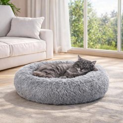 LFC PETS Calming Anti-Anxiety Donut Dog & Cat Bed, Grey, Small
