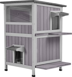 Aivituvin AIR14-1 Two Tier Wooden Cat House with Waterproof Roof & Door Flaps, Grey, Small