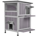 Aivituvin AIR14-1 Two Tier Wooden Cat House with Waterproof Roof & Door Flaps, Grey, Small