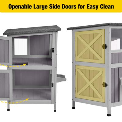 Show full view: Aivituvin AIR14-1 Two Tier Wooden Cat House with Waterproof Roof & Door Flaps, Grey, Small slide 5 of 11