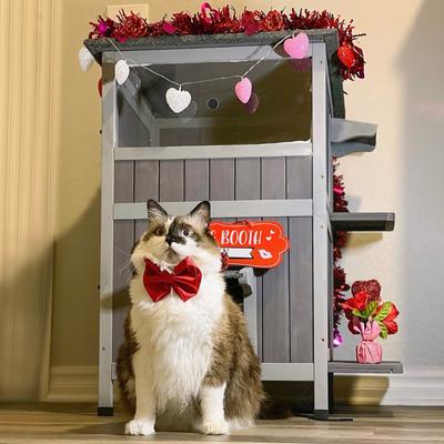 Show full view: Aivituvin AIR14-1 Two Tier Wooden Cat House with Waterproof Roof & Door Flaps, Grey, Small slide 2 of 11